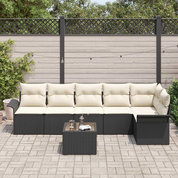 vidaXL Tuin Sofa Set met kussen met opslag 7 pcs Zwart Poly riet