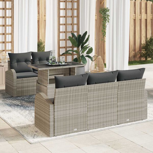 vidaXL Tuin Sofa Set met kussen 6 pcs Lichtgrijs poly rattan
