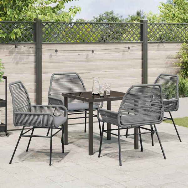 vidaXL Tuin eettafelset met kussen 5 pcs Grijs poly rattan