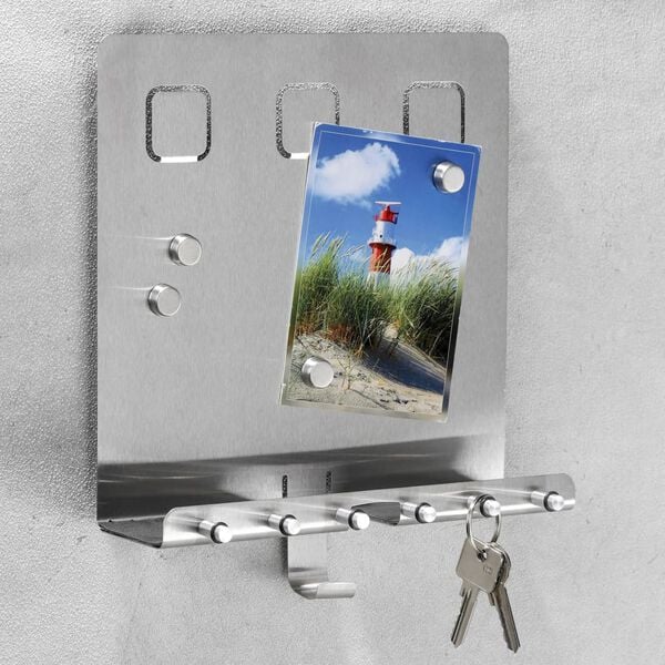 HI Memobord met sleutelhouders 28,5x25x8 cm zilverkleurig