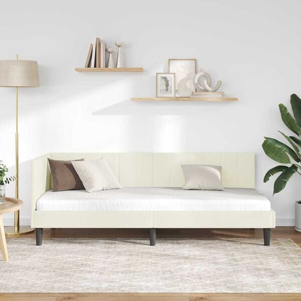 vidaXL Hoekbedframe met hoofdeinde Cr&egrave;me 80 cm x 200 cm Fluweel