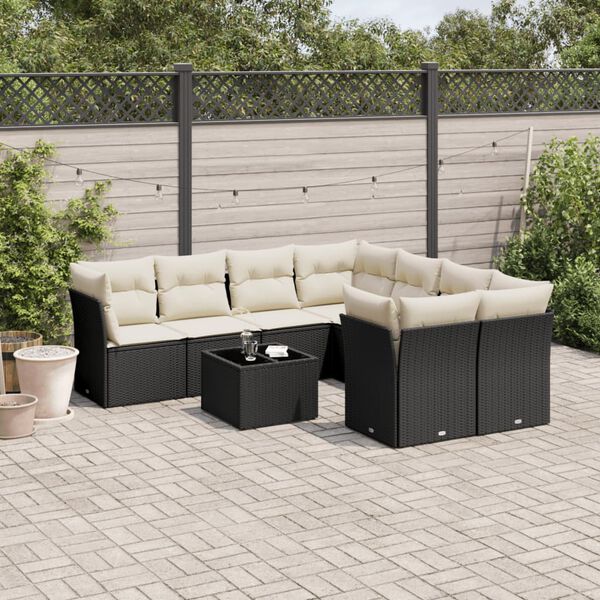 vidaXL 9-delige Loungeset met kussens poly rattan zwart