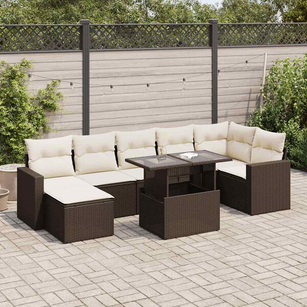 vidaXL 8-delige Loungeset met kussens poly rattan bruin