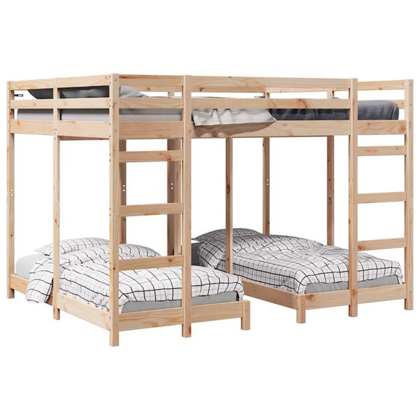 vidaXL Drie-hoog Bunk Bed Frame Bruin 160 x 200 cm Massief grenenhout
