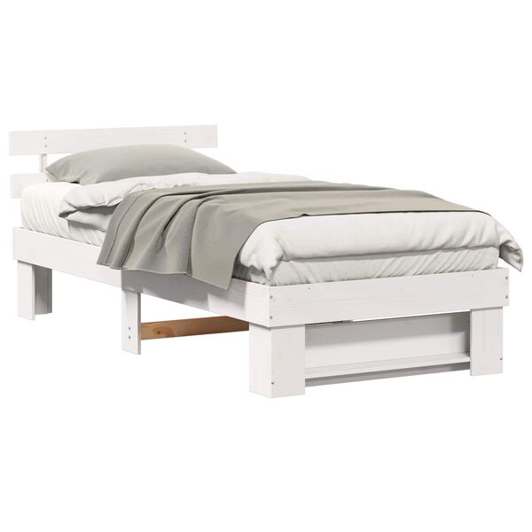 vidaXL Bedframe met hoofdeinde Wit 90 x 200 cm Massief grenenhout