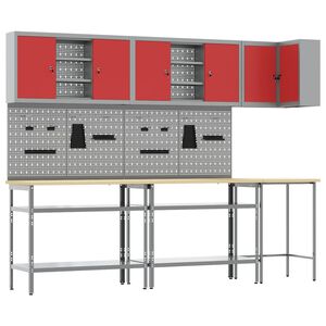 vidaXL Werkkast set met plank met opslag 10 st Rood en Grijs