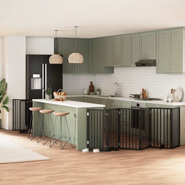 vidaXL Hondenhek inklapbaar 9 panelen 450 cm populierenhout zwart