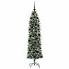 vidaXL Kunstmatige slanke kerstboom met 300 LED Groen en Wit 180 cm