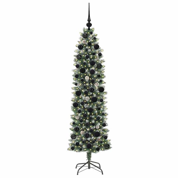 vidaXL Kunstmatige slanke kerstboom met 300 LED Groen en Wit 180 cm
