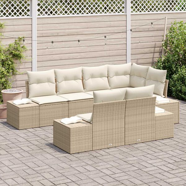 vidaXL Tuin Sofa Set met kussen 7 pcs Beige en Cr&egrave;me poly rattan