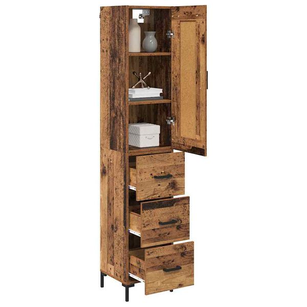 vidaXL Highboard met lade Oud Hout 34,5 x 34 x 180 cm Bewerkt hout