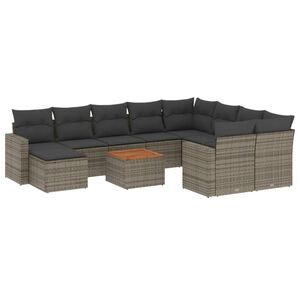 vidaXL 11-delige Loungeset met kussens poly rattan grijs