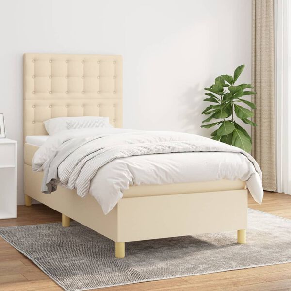 vidaXL Boxspring met matras stof cr&egrave;mekleurig 90x190 cm