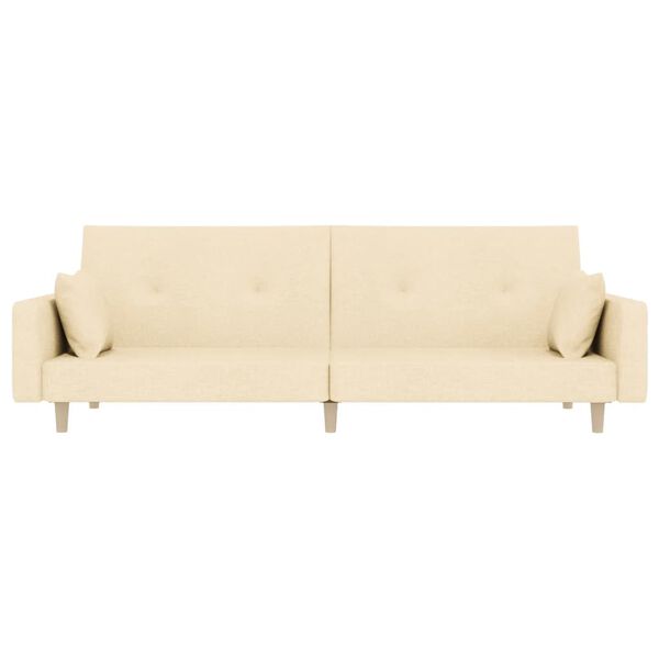 vidaXL Slaapbank 2-zits met 2 kussens stof cr&egrave;mekleurig