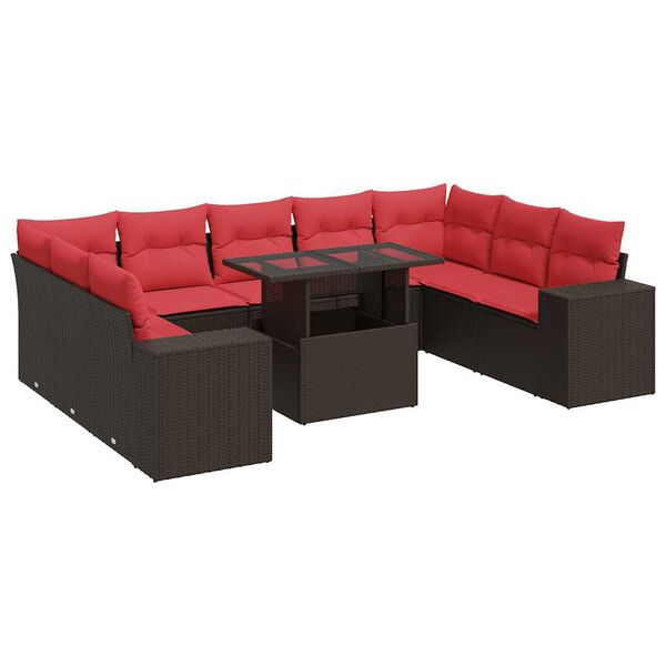 vidaXL 10-delige Loungeset met kussens poly rattan acacia bruin