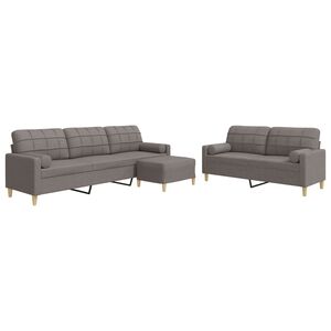 vidaXL 3-delige Loungeset met voetenbank en kussens stof taupe