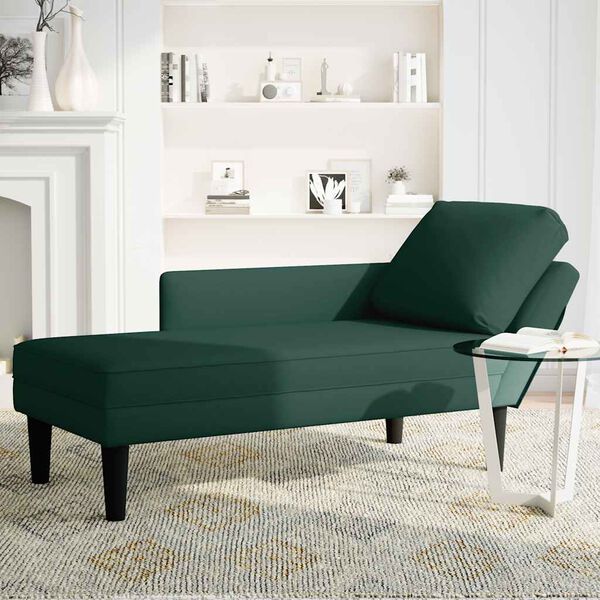 vidaXL Chaise longue met kussen&rechterarmleuning fluweel donkergroen