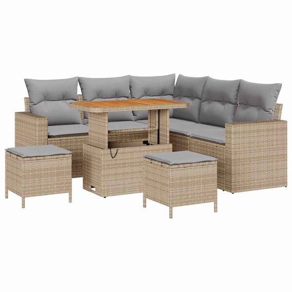 vidaXL Tuinbankenset met kussen 9 pcs Beige en Licht Grijs poly rattan