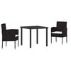 vidaXL Tuin eettafelset met kussen 9 pcs Zwart poly rattan
