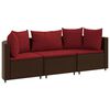 vidaXL 3-delige Loungeset met kussens poly rattan bruin