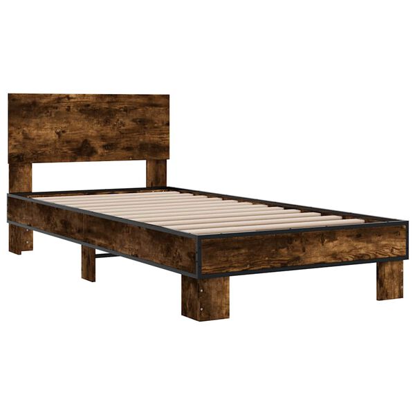 vidaXL Bedframe bewerkt hout en metaal gerookt eikenkleurig 75x190 cm