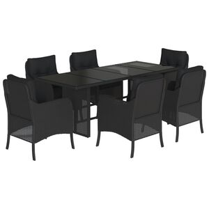 vidaXL 7-delige Tuinset met kussens poly rattan zwart