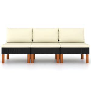 vidaXL Middenbanken 3 st poly rattan en massief eucalyptushout