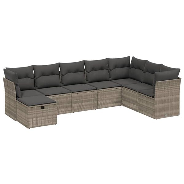 vidaXL 8-delige Loungeset met kussens poly rattan lichtgrijs