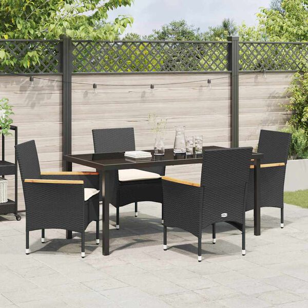 vidaXL Tuin eettafelset met kussen 5 pcs Zwart poly rattan