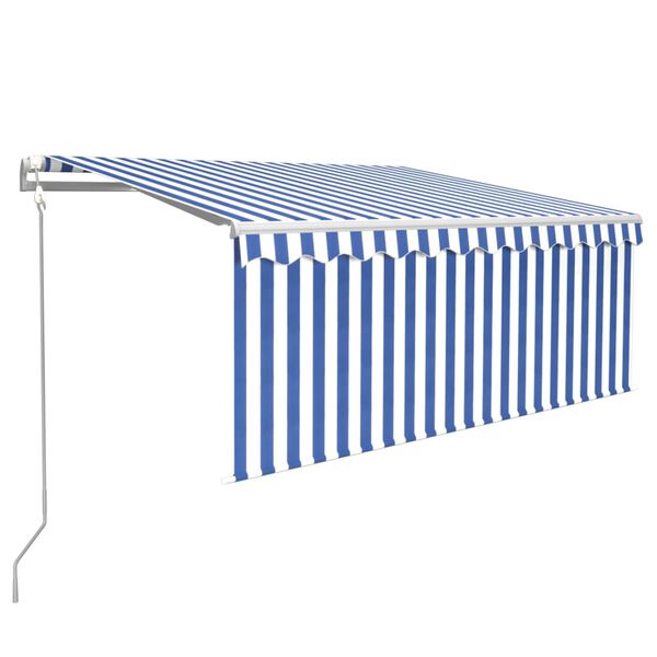 vidaXL Luifel met rolgordijn, LED en windsensor 3x2,5 m blauw en wit