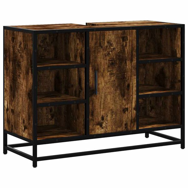 vidaXL Wastafelkast 80x33x60 cm bewerkt hout gerookt eikenkleurig