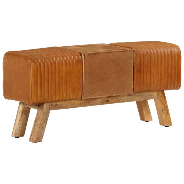 vidaXL Bankje turnbok 107 cm echt geitenleer massief mangohout bruin