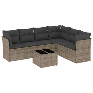 vidaXL 7-delige Loungeset met kussens poly rattan grijs