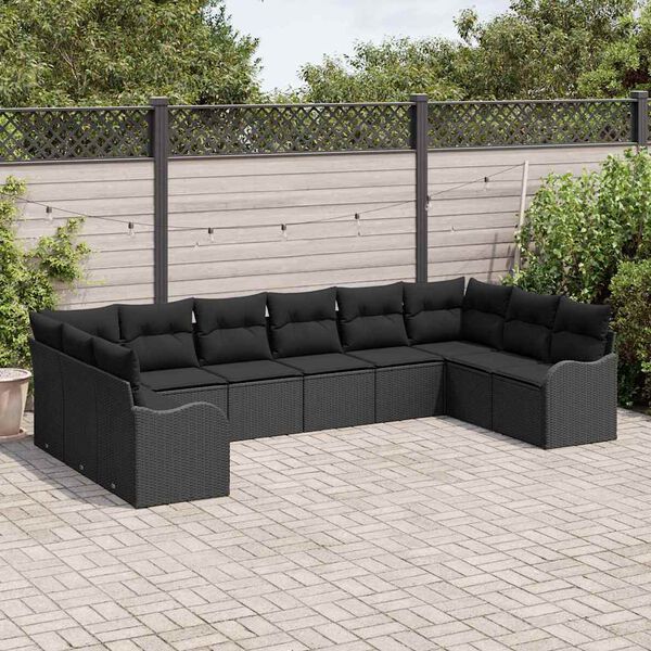 vidaXL Tuin Sofa Set met opslag 10 pcs Zwart poly rattan