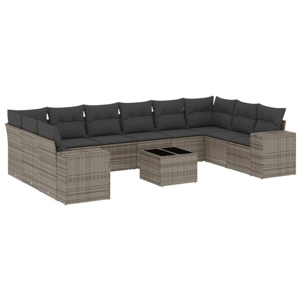 vidaXL 11-delige Loungeset met kussens poly rattan grijs