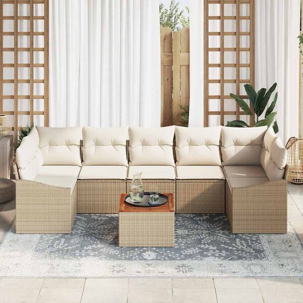 vidaXL Tuinbankenset met kussen 8 pcs Beige poly rattan