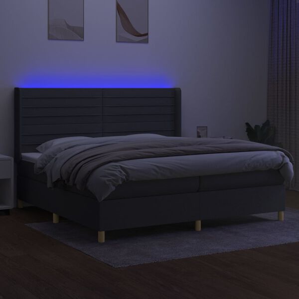 vidaXL Boxspring met matras en LED stof donkergrijs 200x200 cm
