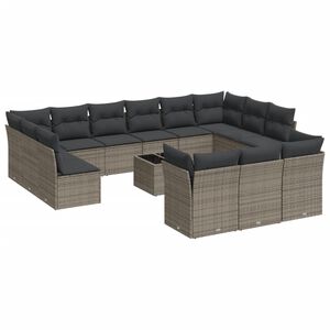 vidaXL 14-delige Loungeset met kussens poly rattan grijs