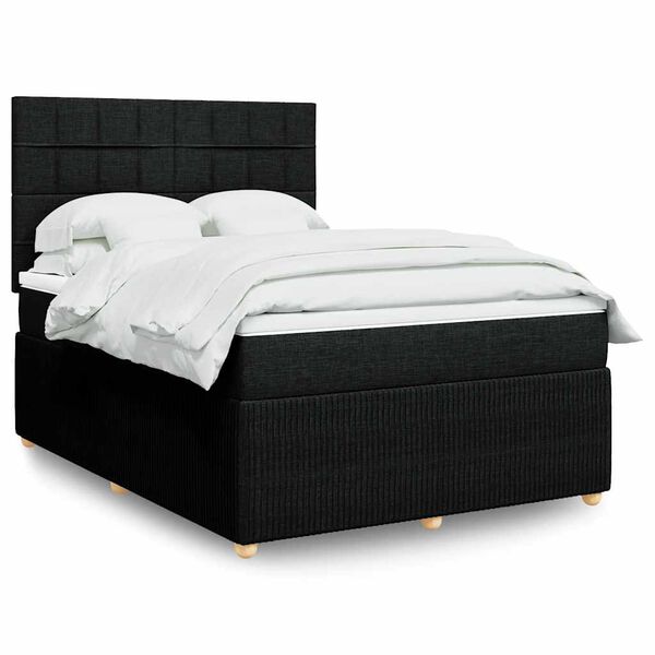 vidaXL Boxspring met matras stof zwart 140x190 cm