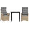 vidaXL 3-delige Tuinset met kussens poly rattan beige