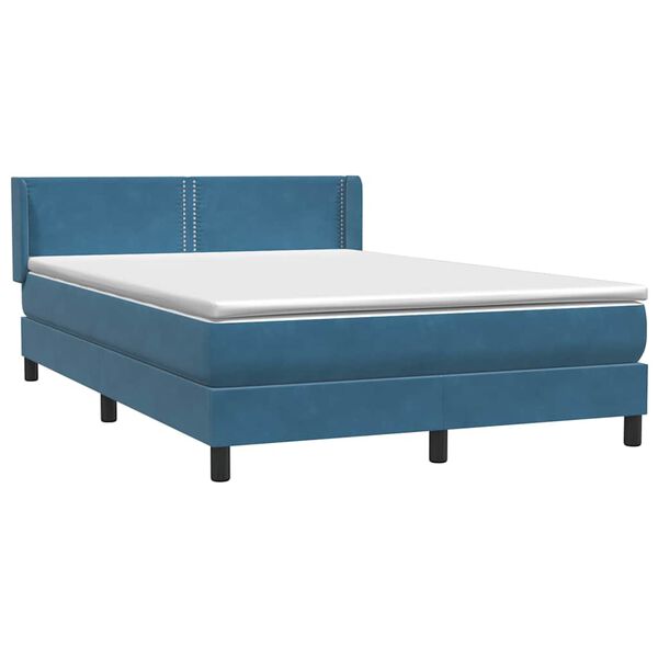 vidaXL Boxspring met matras fluweel donkerblauw 140x210 cm