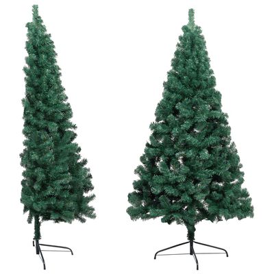 vidaXL Kunstkerstboom met verlichting half standaard 210 cm PVC groen