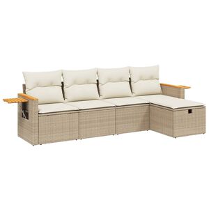 vidaXL 5-delige Loungeset met kussens poly rattan beige