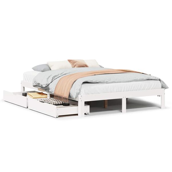 vidaXL Bedframe met lades massief grenenhout wit 140x190 cm