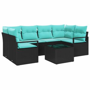 vidaXL Bankstel 7 pcs Zwart en Blauw poly rattan
