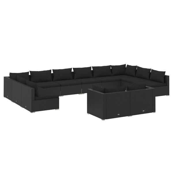 vidaXL 12-delige Loungeset met kussens poly rattan zwart