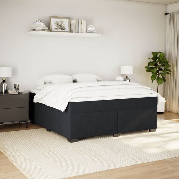 vidaXL Boxspring met matras fluweel zwart 180x200 cm