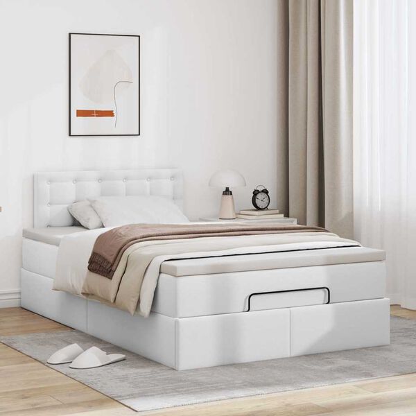 vidaXL Bed poef met matrassen en LED's 120x190cm kunstleer zuiver wit