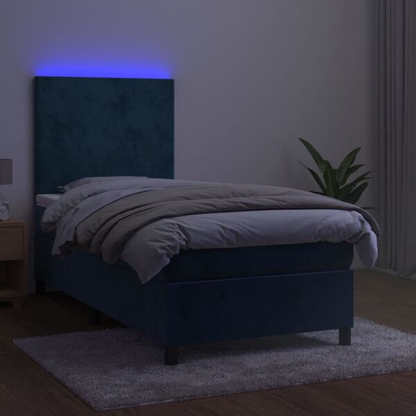 vidaXL Boxspring met matras en LED fluweel donkerblauw 80x200 cm