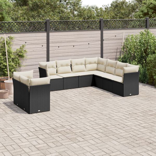 vidaXL 9-delige Loungeset met kussens poly rattan zwart